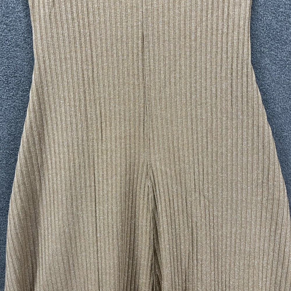 Zara Ribbed Dress womens Size L Tan Sleeveless Stretch metallic thread Halter - Picture 10 of 16